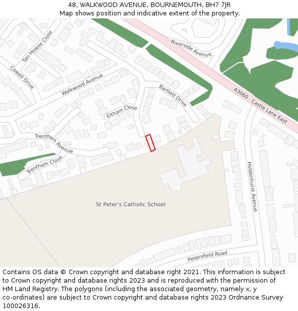 48, WALKWOOD AVENUE, BOURNEMOUTH, BH7 7JR: Location map and indicative extent of plot