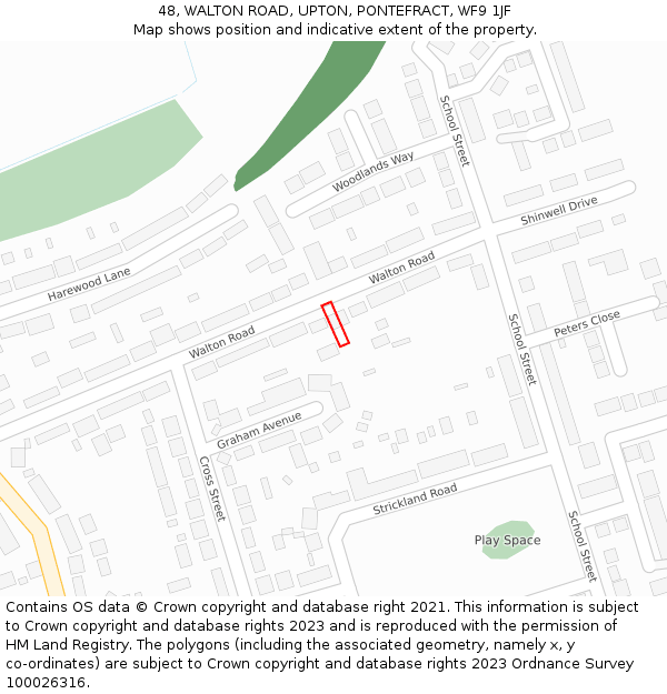 48, WALTON ROAD, UPTON, PONTEFRACT, WF9 1JF: Location map and indicative extent of plot