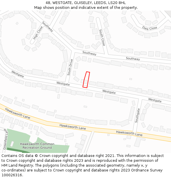 48, WESTGATE, GUISELEY, LEEDS, LS20 8HL: Location map and indicative extent of plot