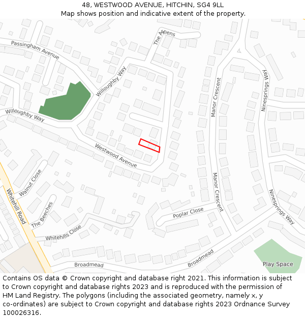 48, WESTWOOD AVENUE, HITCHIN, SG4 9LL: Location map and indicative extent of plot