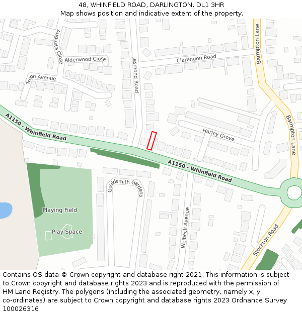 48, WHINFIELD ROAD, DARLINGTON, DL1 3HR: Location map and indicative extent of plot