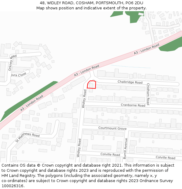 48, WIDLEY ROAD, COSHAM, PORTSMOUTH, PO6 2DU: Location map and indicative extent of plot