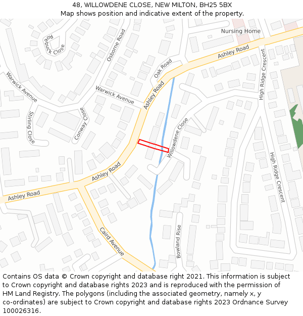 48, WILLOWDENE CLOSE, NEW MILTON, BH25 5BX: Location map and indicative extent of plot