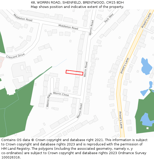 48, WORRIN ROAD, SHENFIELD, BRENTWOOD, CM15 8DH: Location map and indicative extent of plot