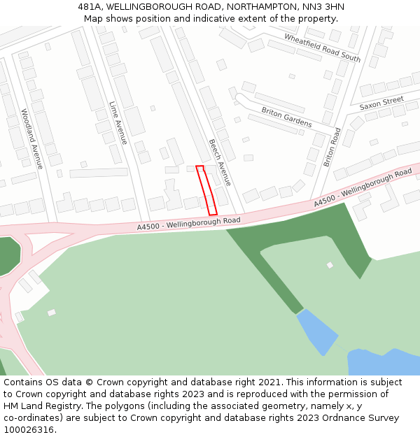 481A, WELLINGBOROUGH ROAD, NORTHAMPTON, NN3 3HN: Location map and indicative extent of plot