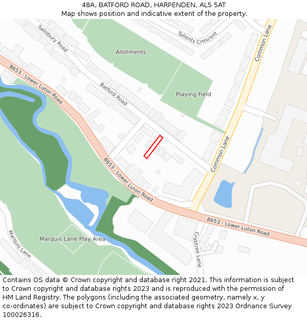 48A, BATFORD ROAD, HARPENDEN, AL5 5AT: Location map and indicative extent of plot