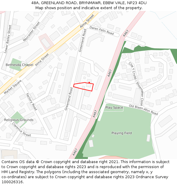48A, GREENLAND ROAD, BRYNMAWR, EBBW VALE, NP23 4DU: Location map and indicative extent of plot