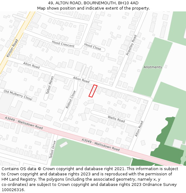 49, ALTON ROAD, BOURNEMOUTH, BH10 4AD: Location map and indicative extent of plot