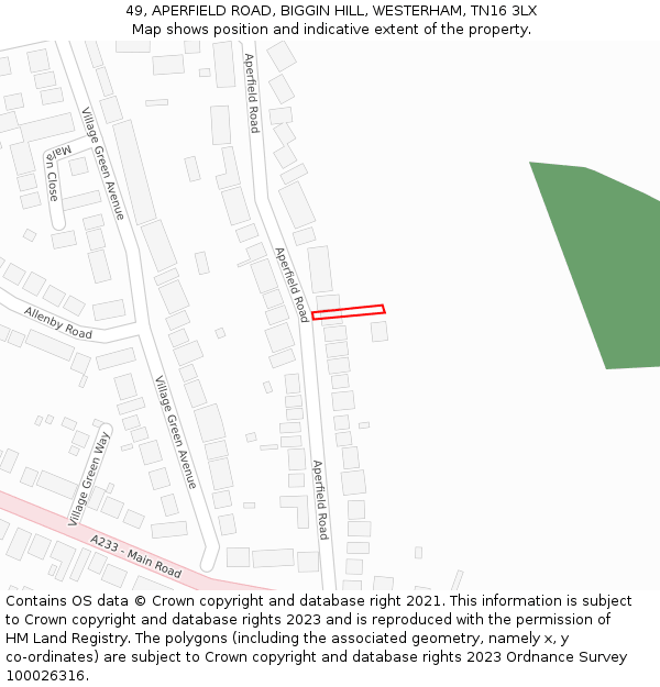 49, APERFIELD ROAD, BIGGIN HILL, WESTERHAM, TN16 3LX: Location map and indicative extent of plot