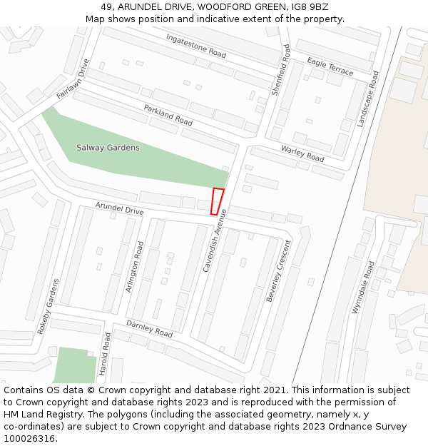 49, ARUNDEL DRIVE, WOODFORD GREEN, IG8 9BZ: Location map and indicative extent of plot