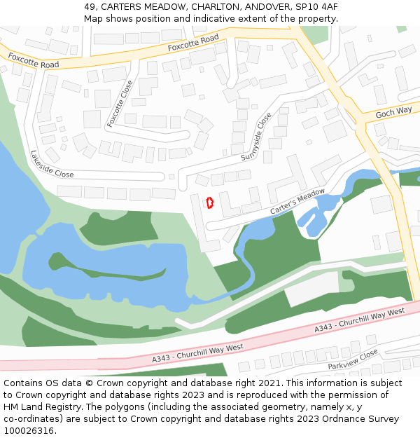 49, CARTERS MEADOW, CHARLTON, ANDOVER, SP10 4AF: Location map and indicative extent of plot