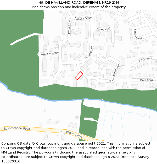 49, DE HAVILLAND ROAD, DEREHAM, NR19 2XN: Location map and indicative extent of plot