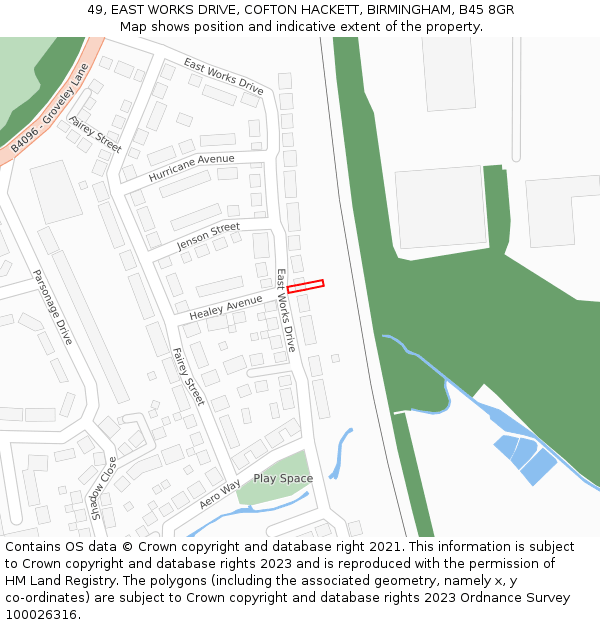 49, EAST WORKS DRIVE, COFTON HACKETT, BIRMINGHAM, B45 8GR: Location map and indicative extent of plot