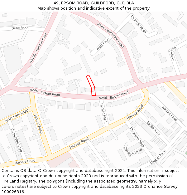 49, EPSOM ROAD, GUILDFORD, GU1 3LA: Location map and indicative extent of plot