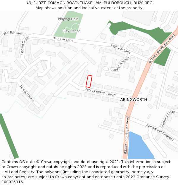 49, FURZE COMMON ROAD, THAKEHAM, PULBOROUGH, RH20 3EG: Location map and indicative extent of plot