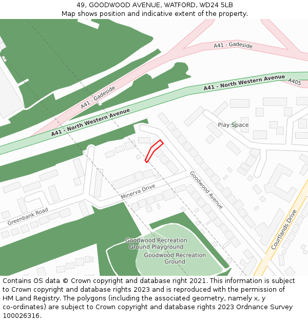 49, GOODWOOD AVENUE, WATFORD, WD24 5LB: Location map and indicative extent of plot