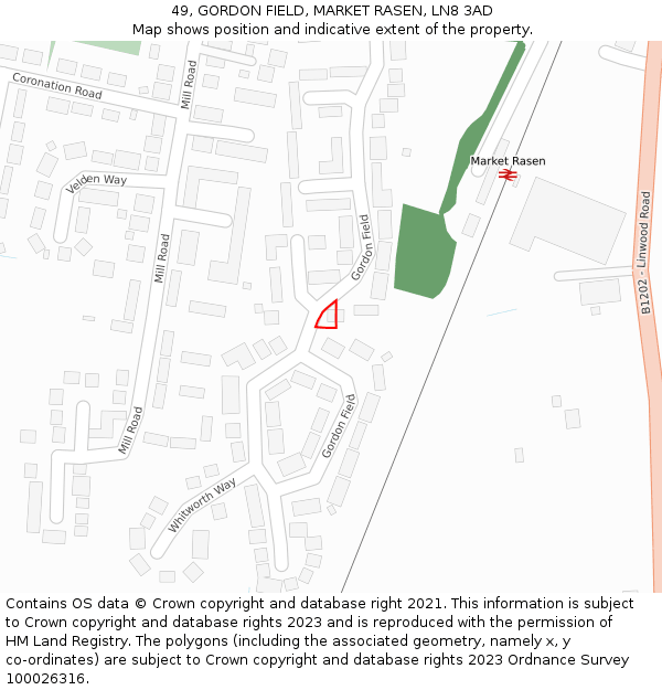 49, GORDON FIELD, MARKET RASEN, LN8 3AD: Location map and indicative extent of plot