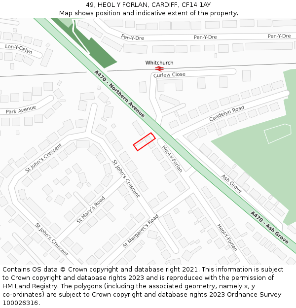 49, HEOL Y FORLAN, CARDIFF, CF14 1AY: Location map and indicative extent of plot