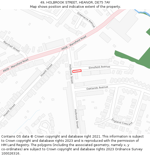 49, HOLBROOK STREET, HEANOR, DE75 7AY: Location map and indicative extent of plot