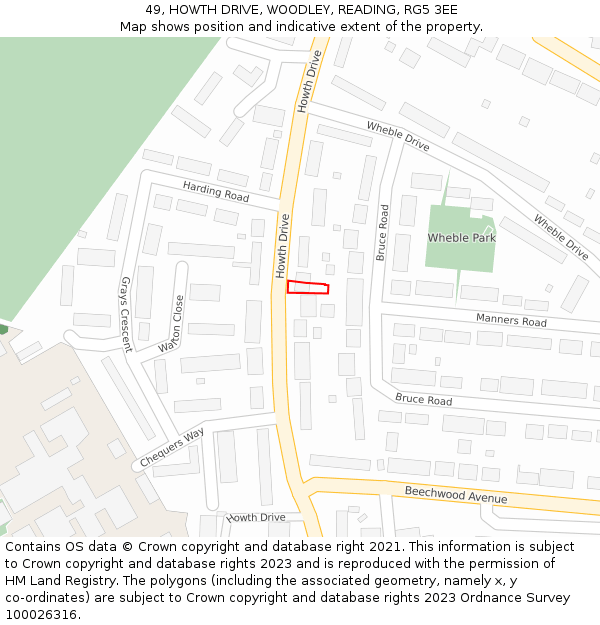 49, HOWTH DRIVE, WOODLEY, READING, RG5 3EE: Location map and indicative extent of plot