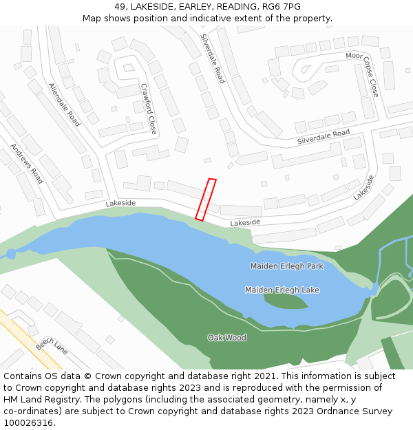 49, LAKESIDE, EARLEY, READING, RG6 7PG: Location map and indicative extent of plot