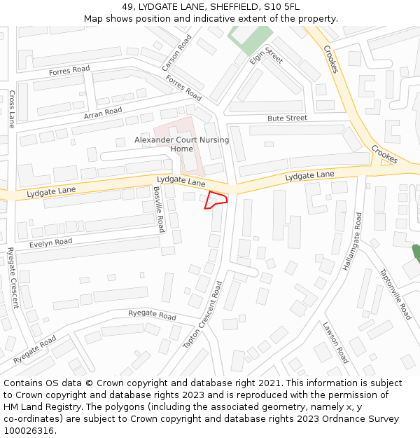 49, LYDGATE LANE, SHEFFIELD, S10 5FL: Location map and indicative extent of plot