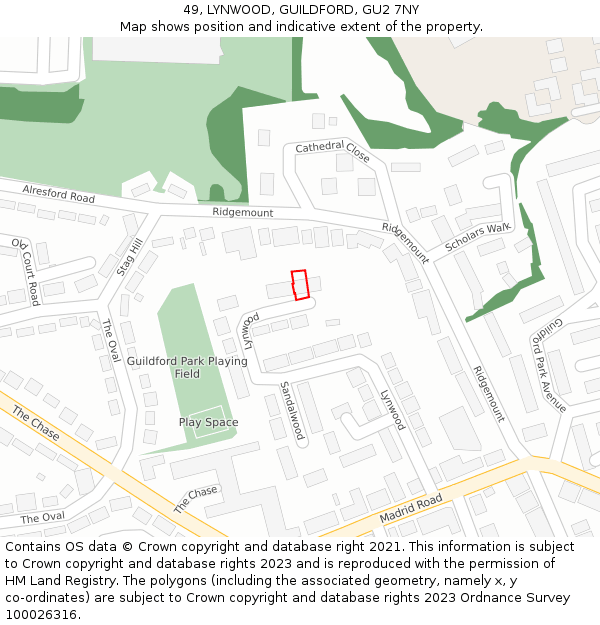 49, LYNWOOD, GUILDFORD, GU2 7NY: Location map and indicative extent of plot