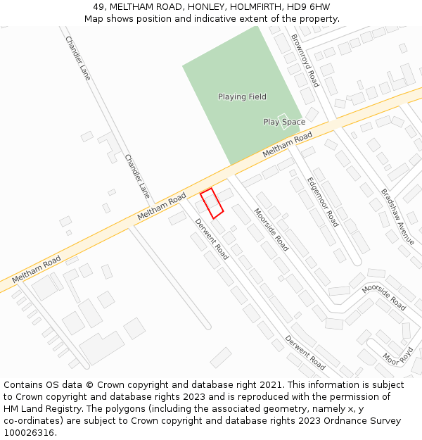 49, MELTHAM ROAD, HONLEY, HOLMFIRTH, HD9 6HW: Location map and indicative extent of plot