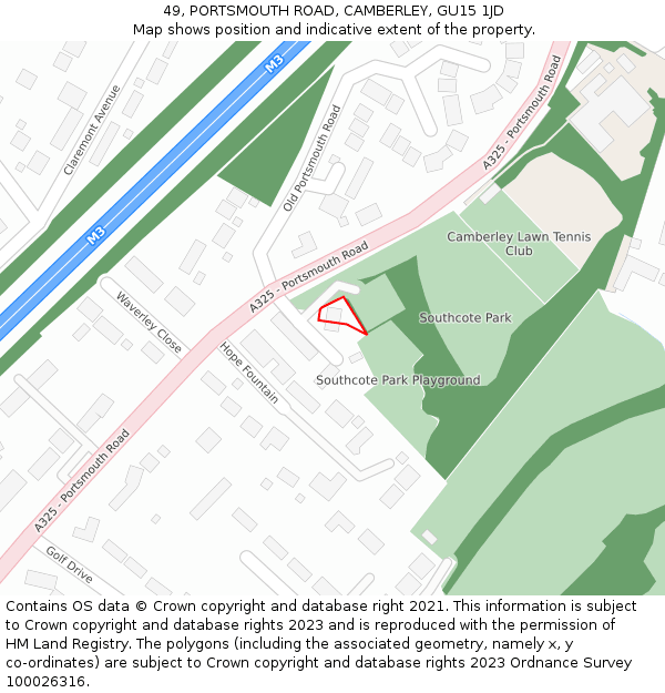 49, PORTSMOUTH ROAD, CAMBERLEY, GU15 1JD: Location map and indicative extent of plot