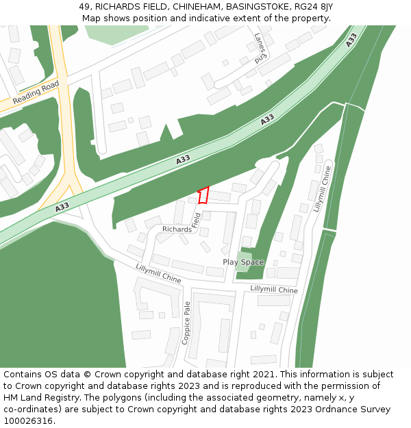 49, RICHARDS FIELD, CHINEHAM, BASINGSTOKE, RG24 8JY: Location map and indicative extent of plot