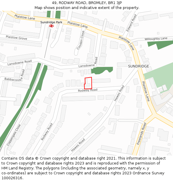 49, RODWAY ROAD, BROMLEY, BR1 3JP: Location map and indicative extent of plot