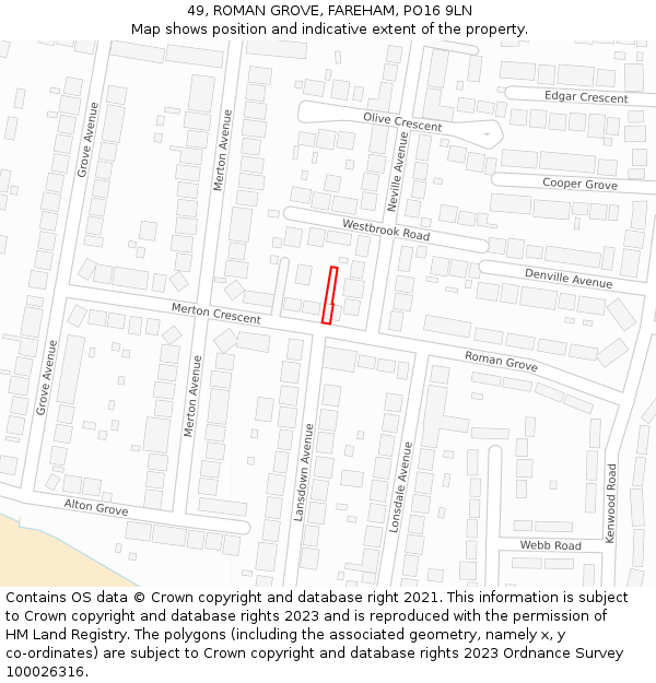 49, ROMAN GROVE, FAREHAM, PO16 9LN: Location map and indicative extent of plot