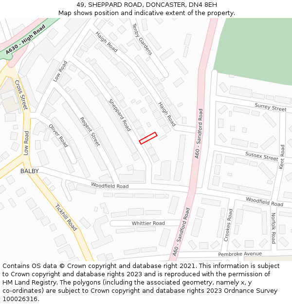 49, SHEPPARD ROAD, DONCASTER, DN4 8EH: Location map and indicative extent of plot