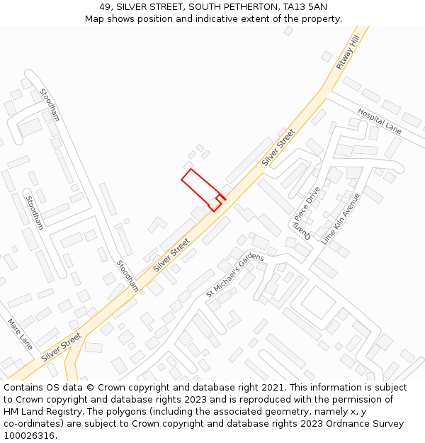 49, SILVER STREET, SOUTH PETHERTON, TA13 5AN: Location map and indicative extent of plot
