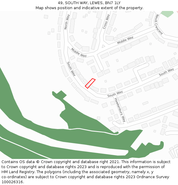 49, SOUTH WAY, LEWES, BN7 1LY: Location map and indicative extent of plot