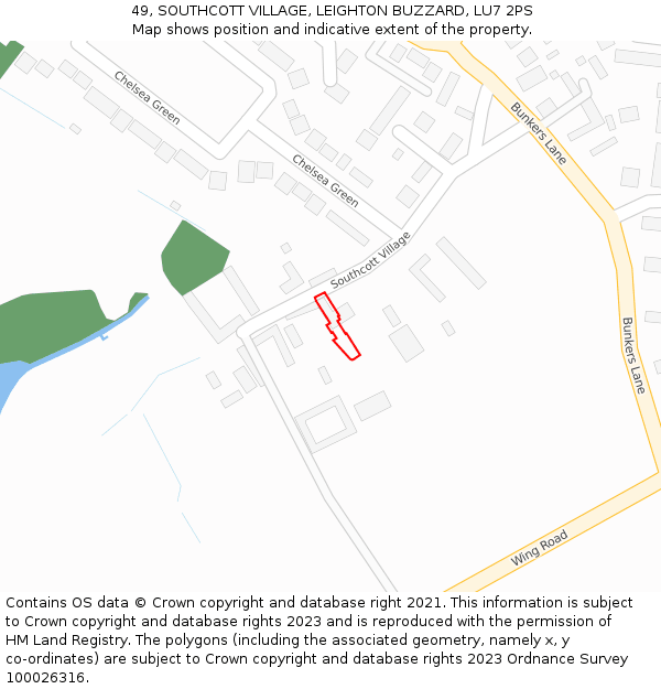 49, SOUTHCOTT VILLAGE, LEIGHTON BUZZARD, LU7 2PS: Location map and indicative extent of plot