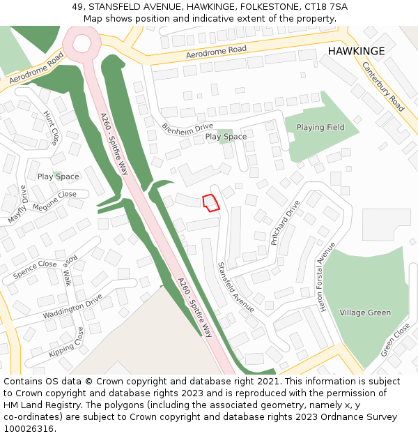 49, STANSFELD AVENUE, HAWKINGE, FOLKESTONE, CT18 7SA: Location map and indicative extent of plot