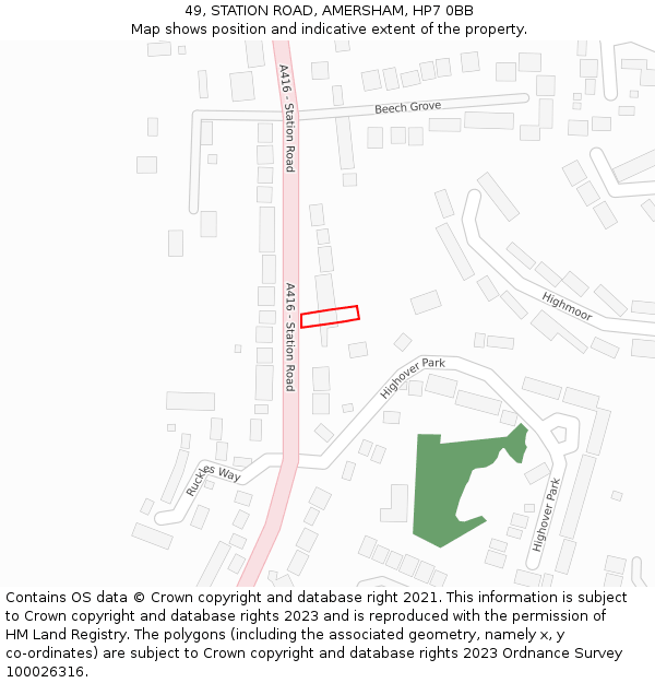 49, STATION ROAD, AMERSHAM, HP7 0BB: Location map and indicative extent of plot