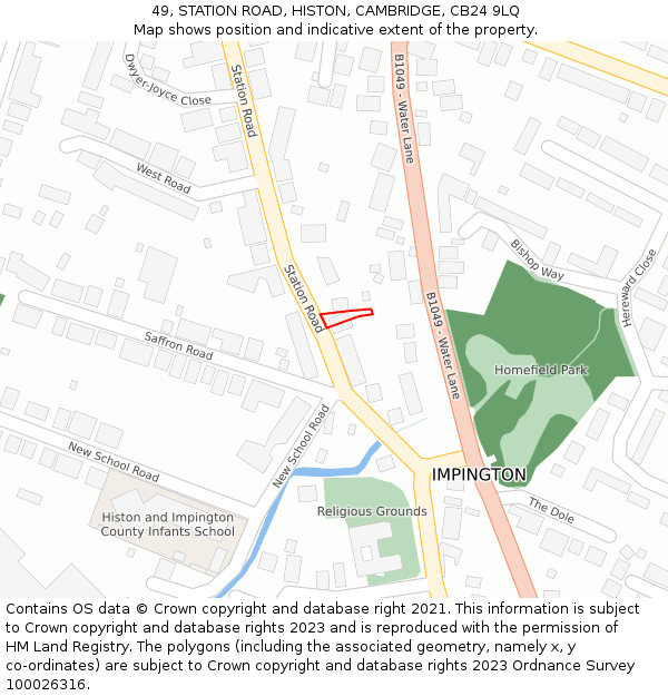 49, STATION ROAD, HISTON, CAMBRIDGE, CB24 9LQ: Location map and indicative extent of plot