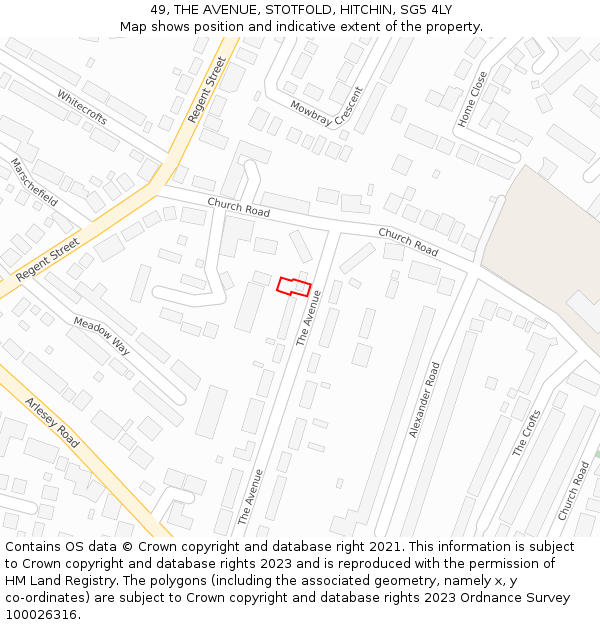 49, THE AVENUE, STOTFOLD, HITCHIN, SG5 4LY: Location map and indicative extent of plot