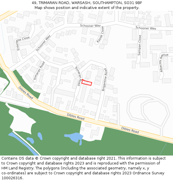 49, TRIMARAN ROAD, WARSASH, SOUTHAMPTON, SO31 9BF: Location map and indicative extent of plot