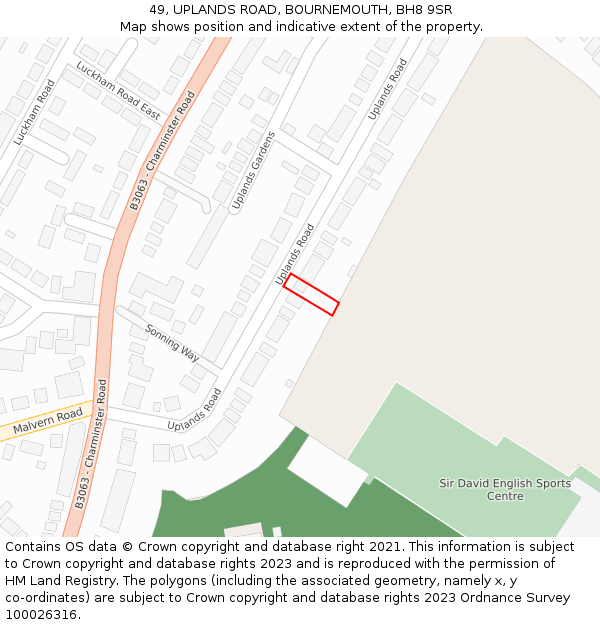 49, UPLANDS ROAD, BOURNEMOUTH, BH8 9SR: Location map and indicative extent of plot