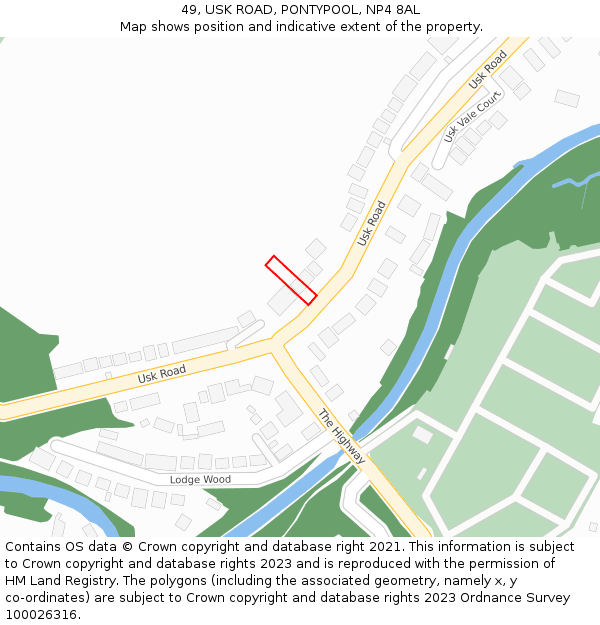 49, USK ROAD, PONTYPOOL, NP4 8AL: Location map and indicative extent of plot
