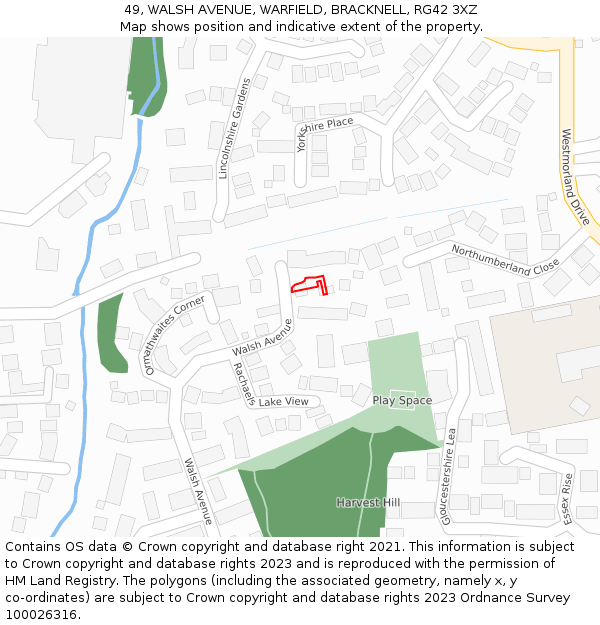 49, WALSH AVENUE, WARFIELD, BRACKNELL, RG42 3XZ: Location map and indicative extent of plot