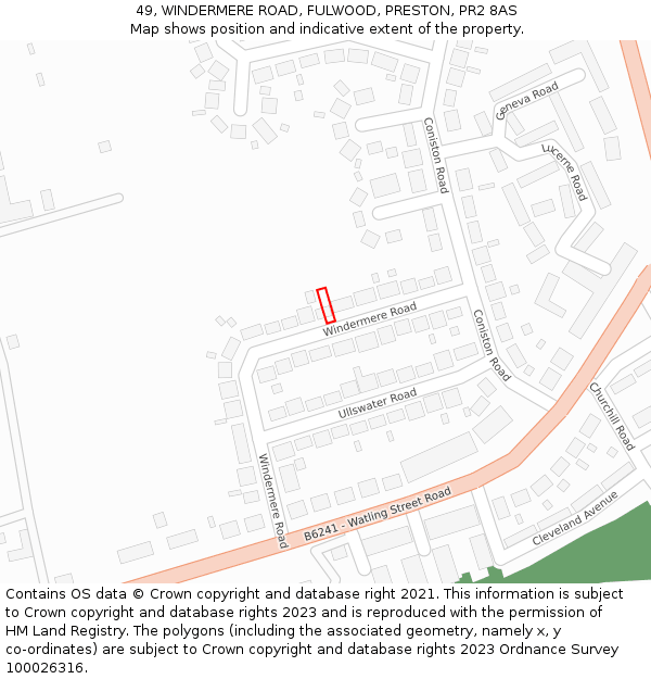 49, WINDERMERE ROAD, FULWOOD, PRESTON, PR2 8AS: Location map and indicative extent of plot