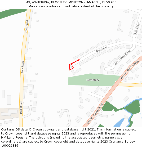 49, WINTERWAY, BLOCKLEY, MORETON-IN-MARSH, GL56 9EF: Location map and indicative extent of plot