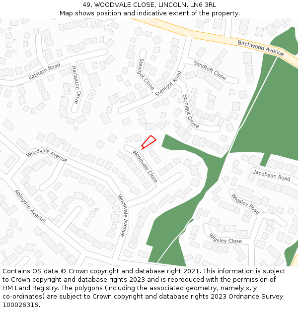 49, WOODVALE CLOSE, LINCOLN, LN6 3RL: Location map and indicative extent of plot