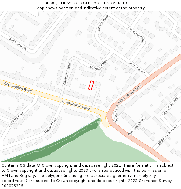 490C, CHESSINGTON ROAD, EPSOM, KT19 9HF: Location map and indicative extent of plot