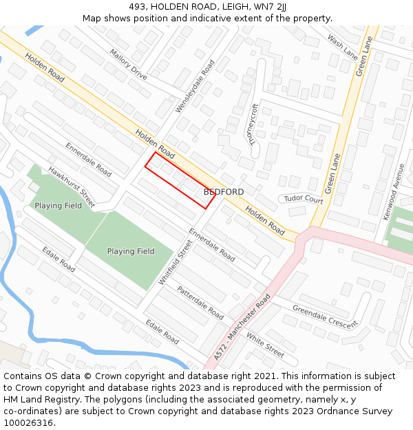 493, HOLDEN ROAD, LEIGH, WN7 2JJ: Location map and indicative extent of plot