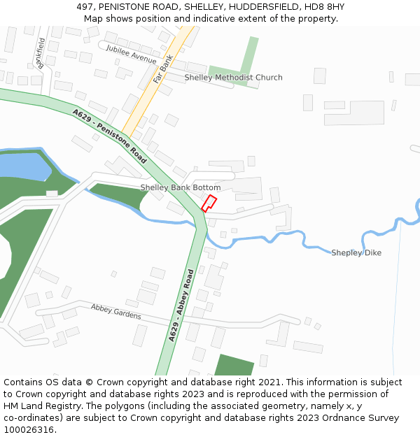 497, PENISTONE ROAD, SHELLEY, HUDDERSFIELD, HD8 8HY: Location map and indicative extent of plot